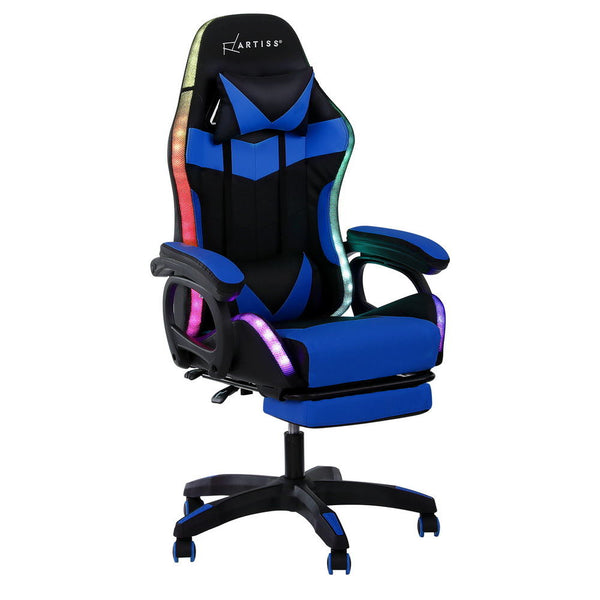 Artiss Gaming Office Chair 12 Rgb Led Massage Computer Work Seat Footrest Black Office Chairs