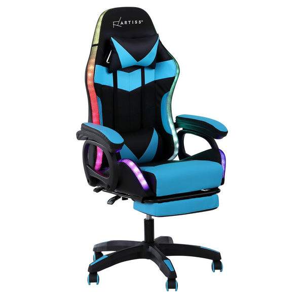 Artiss Gaming Office Chair 12 Rgb Led Massage Computer Work Seat Footrest Black Office Chairs