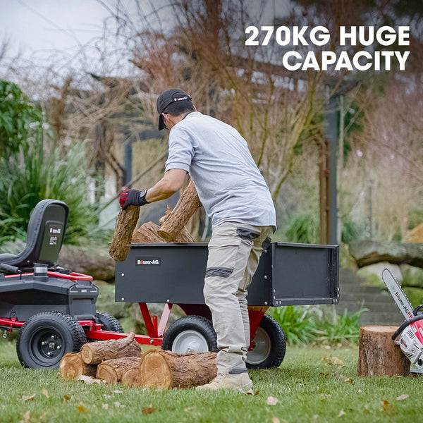 Baumr Ag 270Kg Capacity Metal Dump Cart For Ride On Mower Wheelbarrows Carts Wagons