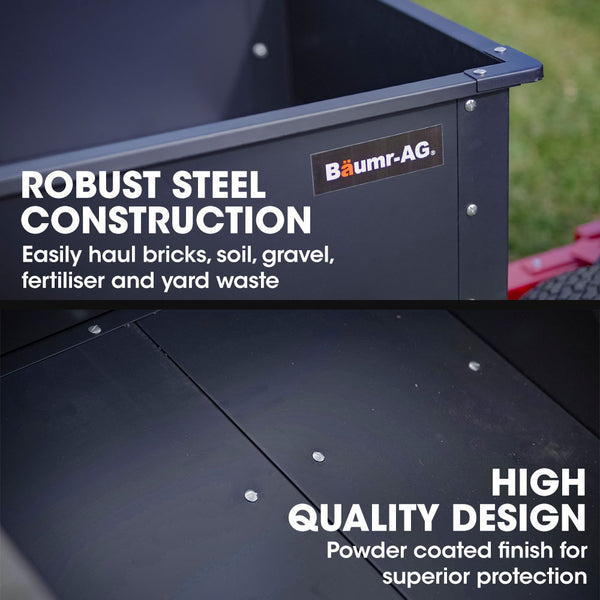 Baumr Ag 270Kg Capacity Metal Dump Cart For Ride On Mower Wheelbarrows Carts Wagons