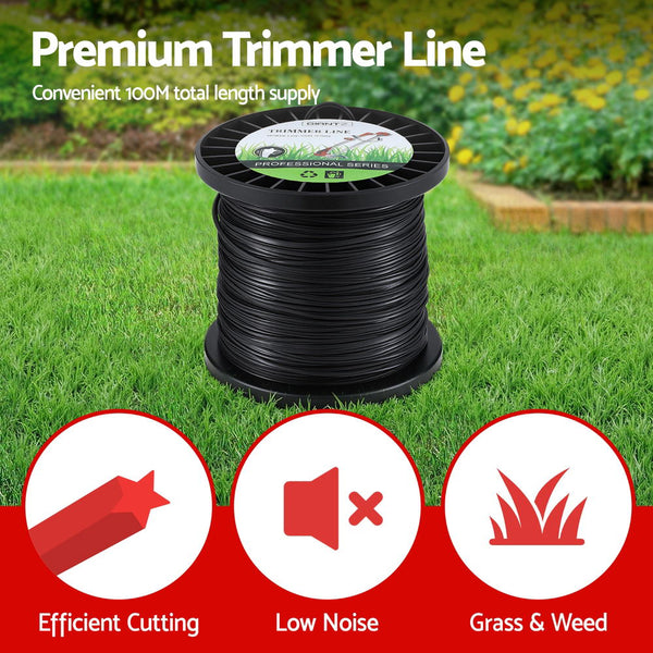 Giantz 100M Whipper Snipper Trimmer Line 2.4Mm Star Nylon String Cord Black Lawn Mowers