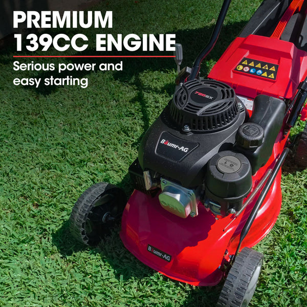 Baumr Ag Baumr Ag Lawn Mower 139Cc 17 Petrol Push Lawnmower 4 Stroke Engine Catch Petrol Mowers