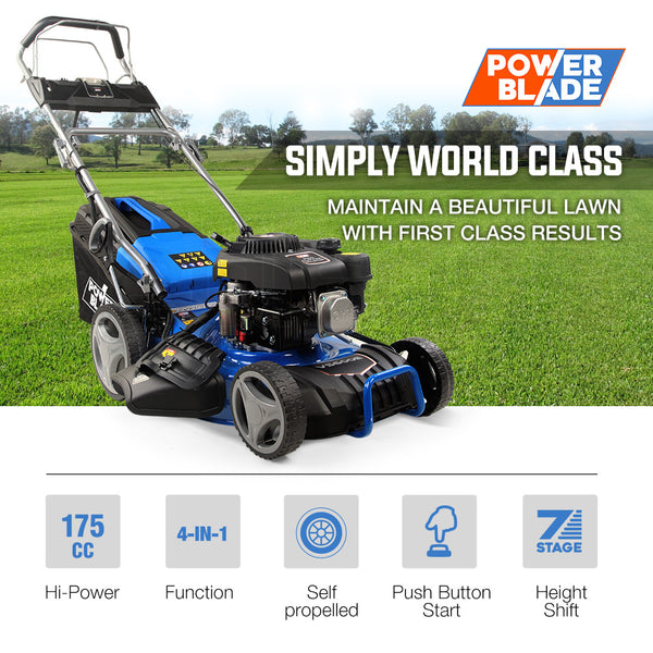 Powerblade 175Cc 18" Lawn Mower Electric Start Petrol Self Propelled Lawnmower Inch Petrol Mowers