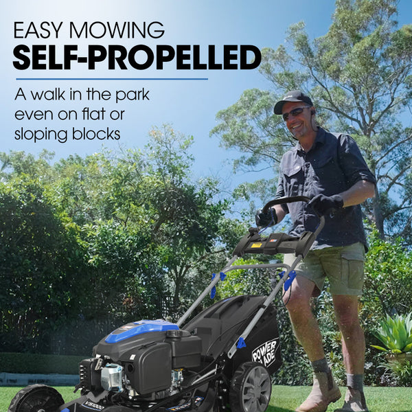 Powerblade 22' 224Cc Self Propelled Lawn Mower Electric Start 7 Height Steel Deck Wash Port Ohv Stroke Petrol Vs1000 Lawn Mowers