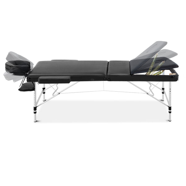 Zenses Massage Table 60Cm Portable 3 Fold Aluminium Beauty Bed Black Massage Tables & Chairs