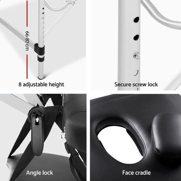 Zenses Massage Table 60Cm Portable 3 Fold Aluminium Beauty Bed Black Massage Tables & Chairs