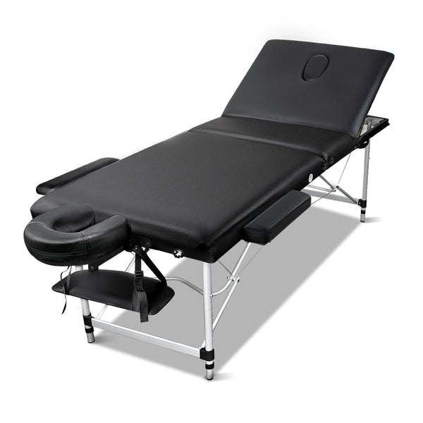 Zenses Massage Table 60Cm Portable 3 Fold Aluminium Beauty Bed Black Massage Tables & Chairs
