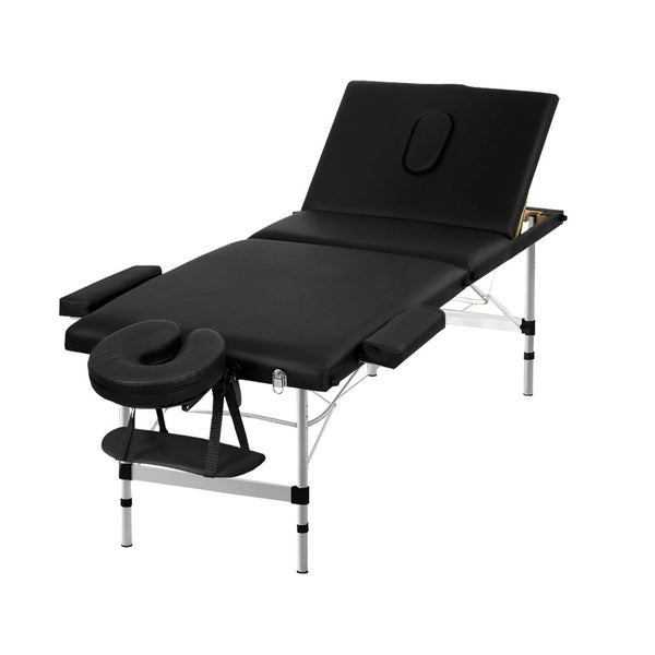 Zenses Massage Table 65Cm Portable 3 Fold Aluminium Beauty Bed Black Massage Tables & Chairs