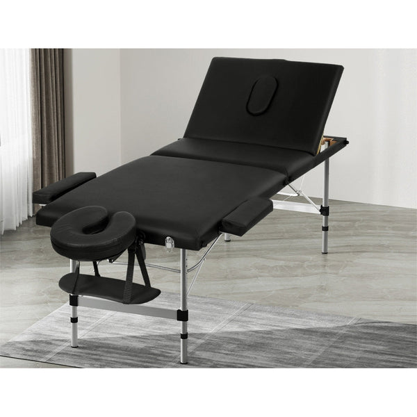 Zenses Massage Table 65Cm Portable 3 Fold Aluminium Beauty Bed Black Massage Tables & Chairs