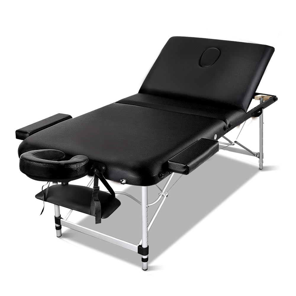 Zenses Massage Table 75Cm Portable 3 Fold Aluminium Beauty Bed Black Massage Tables & Chairs