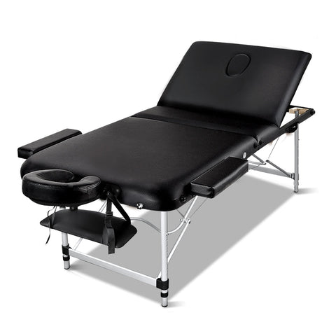 Zenses Massage Table 75Cm Portable 3 Fold Aluminium Beauty Bed Black Massage Tables & Chairs