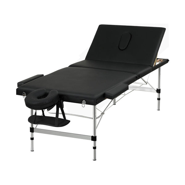 Zenses Massage Table 65Cm Portable 3 Fold Aluminium Beauty Bed Black Massage Tables & Chairs