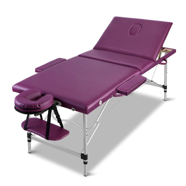 Zenses Massage Table 75Cm Portable 3 Fold Aluminium Beauty Bed Black Massage Tables & Chairs