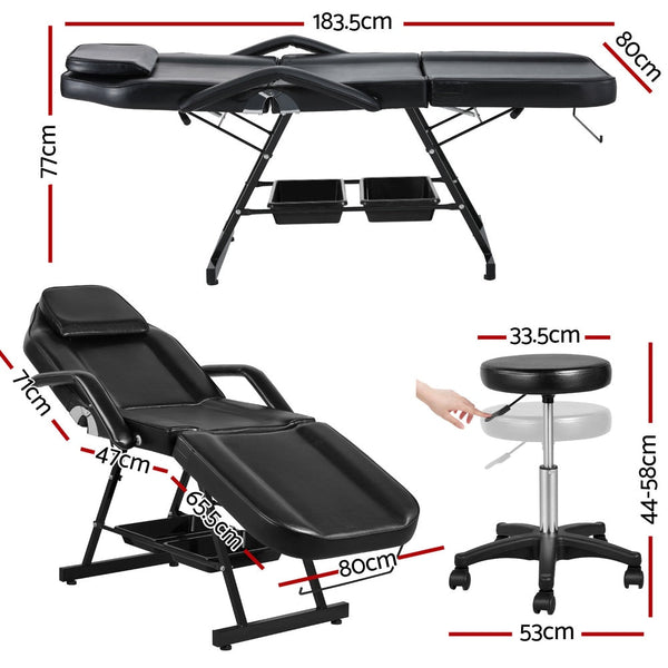 Zenses Massage Table Adjustable Salon Bed Chair 3 Fold Black Massage Tables & Chairs