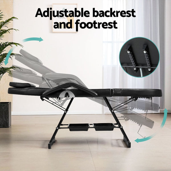 Zenses Massage Table Adjustable Salon Bed Chair 3 Fold Black Massage Tables & Chairs