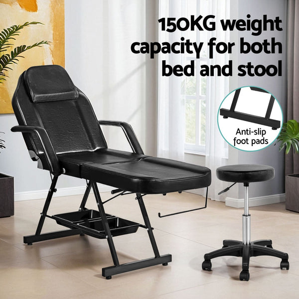 Zenses Massage Table Adjustable Salon Bed Chair 3 Fold Black Massage Tables & Chairs