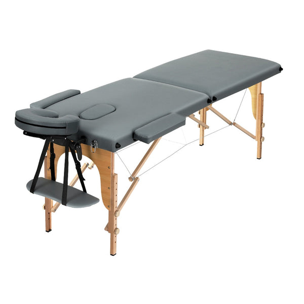 Zenses Massage Table 56Cm Portable 2 Fold Wooden Beauty Bed Grey Massage Tables & Chairs