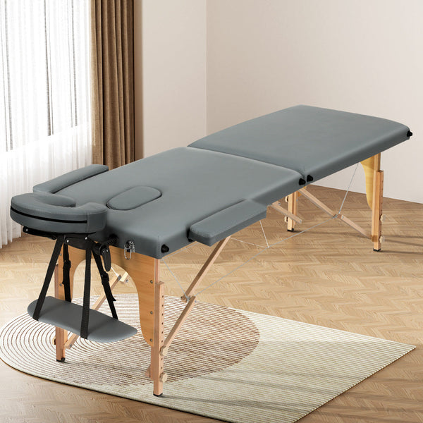 Zenses Massage Table 56Cm Portable 2 Fold Wooden Beauty Bed Grey Massage Tables & Chairs