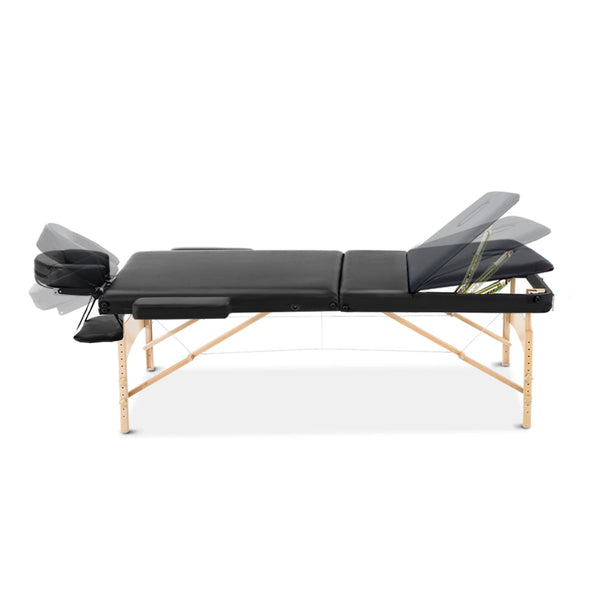 Zenses Massage Table 70Cm Portable 3 Fold Wooden Beauty Bed Black Massage Tables & Chairs