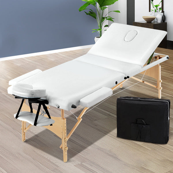 Zenses Massage Table 70Cm Portable 3 Fold Wooden Beauty Bed White Massage Tables & Chairs