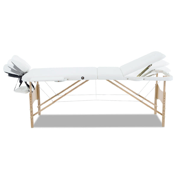 Zenses Massage Table 70Cm Portable 3 Fold Wooden Beauty Bed White Massage Tables & Chairs