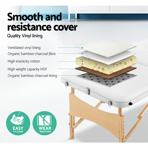 Zenses Massage Table 70Cm Portable 3 Fold Wooden Beauty Bed White Massage Tables & Chairs
