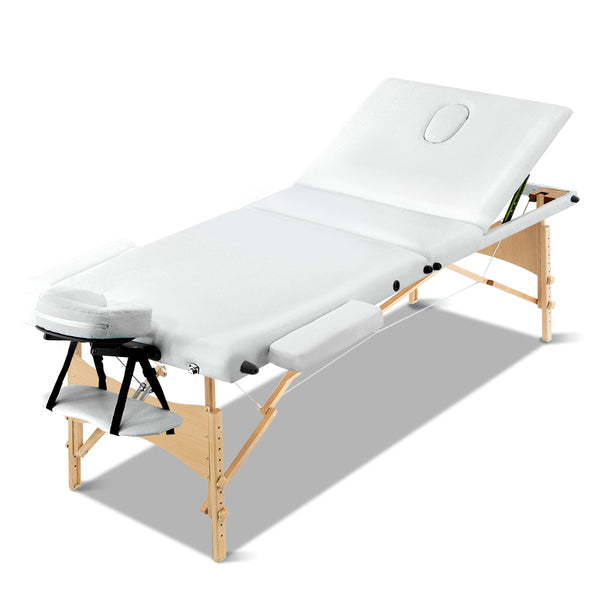Zenses Massage Table 70Cm Portable 3 Fold Wooden Beauty Bed White Massage Tables & Chairs