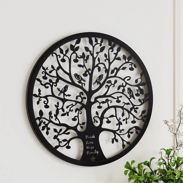 Artiss Metal Hanging Sculpture Home Decor Leaf Tree Of Life Round Frame Wall Art