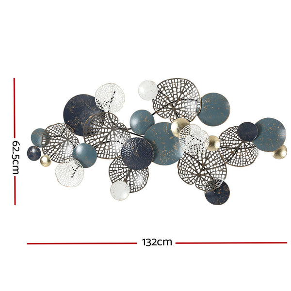 Artiss Metal Hanging Sculpture 132Cm Home Decor Leaf Circles Blue Wall Art