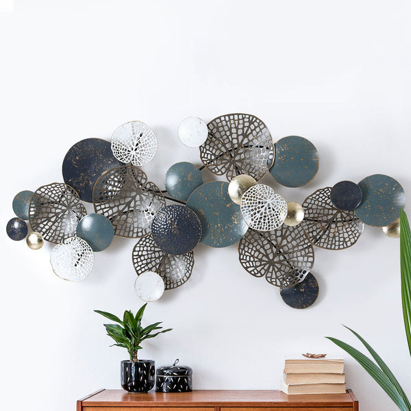 Artiss Metal Hanging Sculpture 132Cm Home Decor Leaf Circles Blue Wall Art