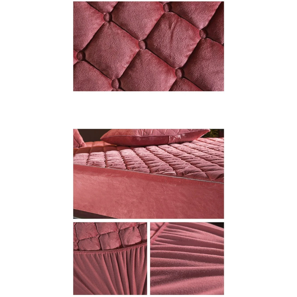 Mattress Cover Bean Red 140 By 200 Centimetre Crystal Velvet Thicken Quilted Plush Bed Sheet Mattress Toppers & Protectors