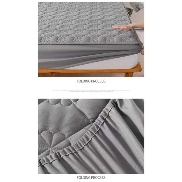 Mattress Cover Floral Gray Double Size Waterproof Quilted Fitted Bed Sheet Sheets