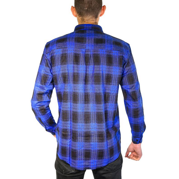 Jacksmith Mens Flannelette Long Sleeve Shirt 100% Cotton Check Authentic Full Placket Royal Blue Casual Shirts