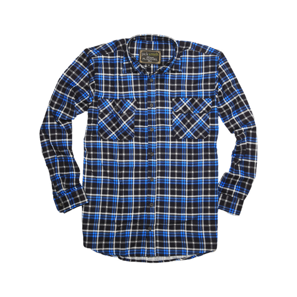 Jacksmith Mens Flannelette Long Sleeve Shirt 100% Cotton Check Authentic Full Placket Turquoise/Black Casual Shirts