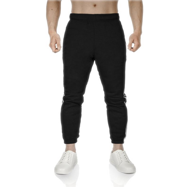 Pro West Mens Fleece Skinny Track Jogger Gym Casual Sweat Trackies Warm Trousers Black/White Stripe Pants