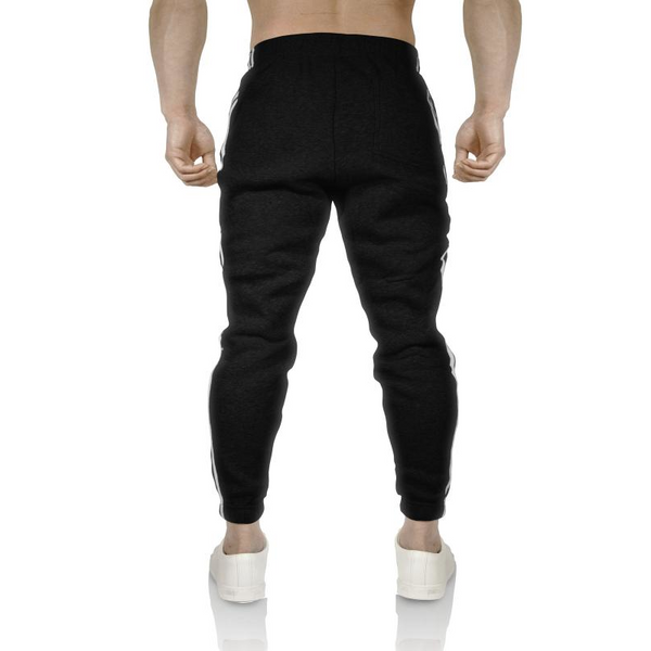 Pro West Mens Fleece Skinny Track Jogger Gym Casual Sweat Trackies Warm Trousers Black/White Stripe Pants