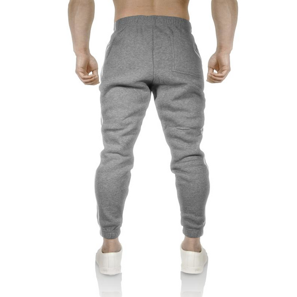 Pro West Mens Fleece Skinny Track Jogger Gym Casual Sweat Trackies Warm Trousers Grey Marle/White Stripe Pants