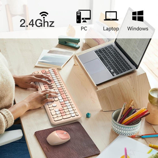 Bluetooth Keyboard Mouse Combo Set Portable Wireless Retro Design Keyboards & Keypads