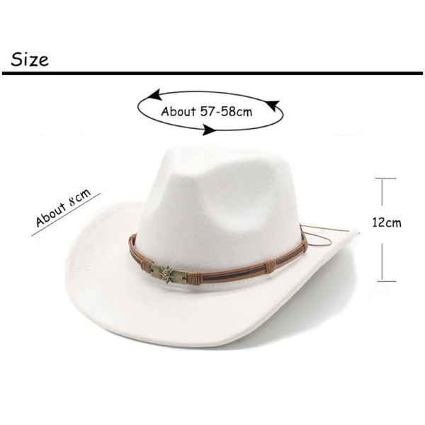 Elosung Milky White Unisex Faux Suede Western Cowboy Hat Wide Brim Fedora For Outdoor Travelm(57 58Cm) Placeholder