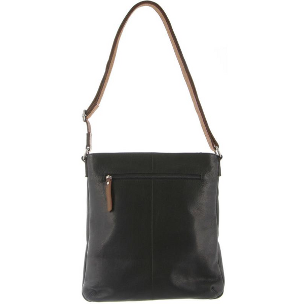 Milleni Womens Italian Leather Bag Soft Nappa Cross Body Travel Black/Chestnut Women's Bags & Handbags