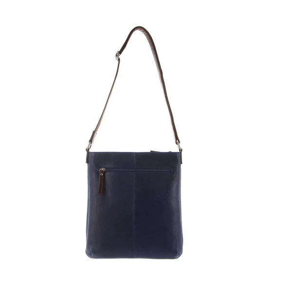 Milleni Womens Italian Leather Bag Soft Nappa Cross Body Travel Indigo/Chestnut Women's Bags & Handbags
