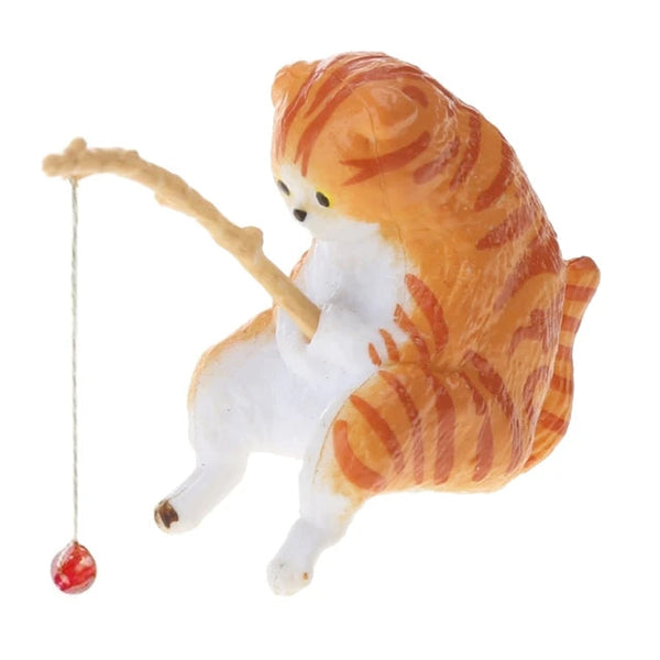 Mini Aquarium Fishing Cat Ornament For Tank Landscaping Decor Aquariums