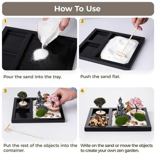 Mini Zen Garden Authentic Kit With Bamboo Tools For Office Meditation Decor Other Home Décor