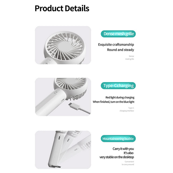 White Mini Handheld Rechargeable Fan Portable Usb Powered Cooling With Keyring Portable Fans