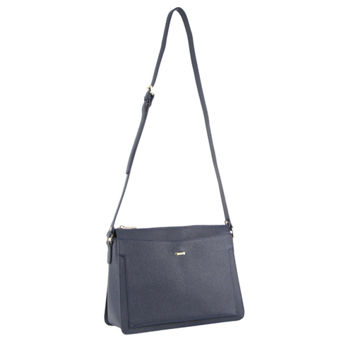 Morrissey Italian Structured Leather Cross Body Handbag Tote Bag Navy For Women Women's Bags & Handbags