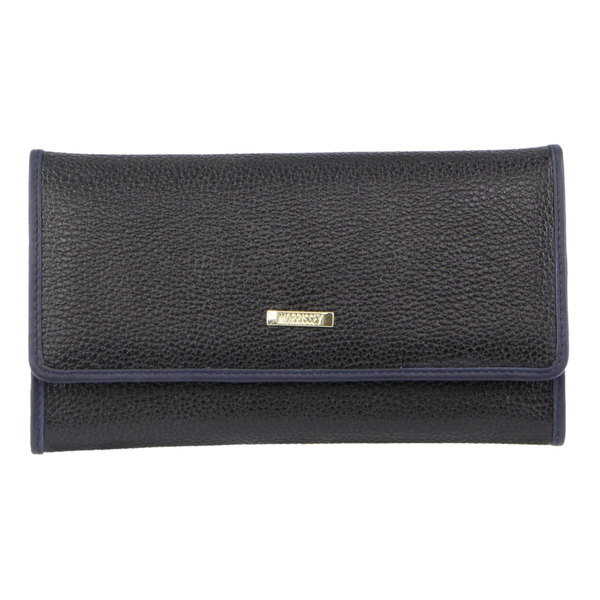 Morrissey Italian Structured Leather Flap Over Ladies Wallet Black Wallets