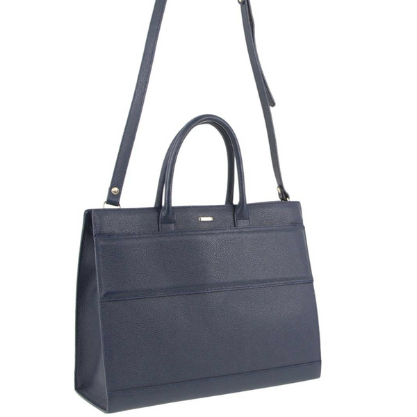 Morrissey Italian Structured Leather Tote Unisex Computer Bag Handbag Navy Women's Bags & Handbags