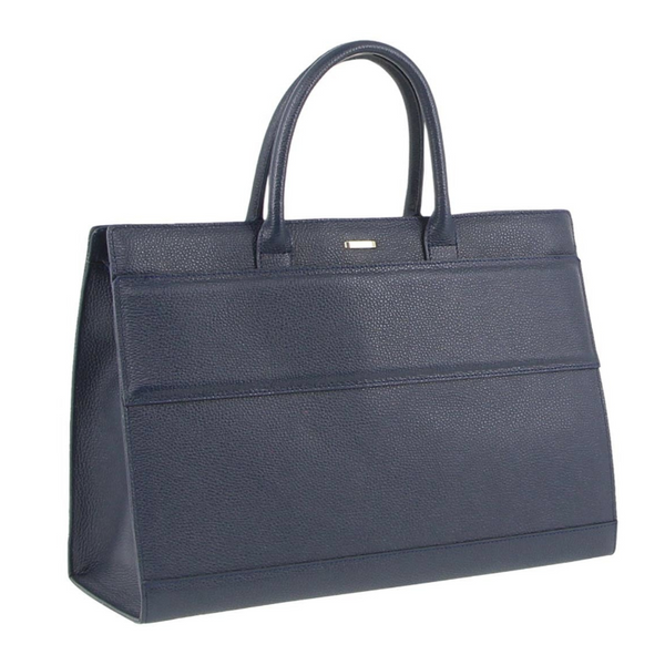 Morrissey Italian Structured Leather Tote Unisex Computer Bag Handbag Navy Women's Bags & Handbags