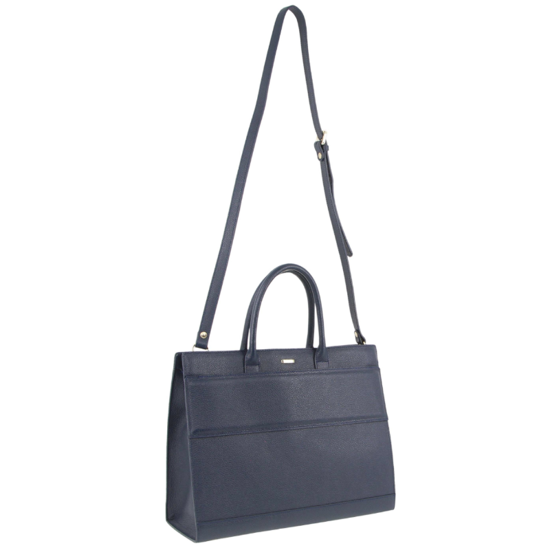 Morrissey Italian Structured Leather Tote Unisex Computer Bag Handbag Navy Women's Bags & Handbags