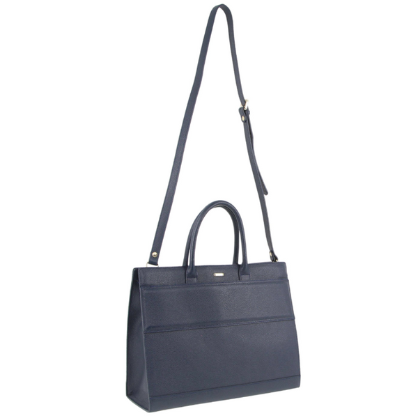 Morrissey Italian Structured Leather Tote Unisex Computer Bag Handbag Navy Women's Bags & Handbags